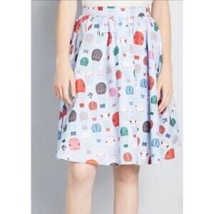 Modcloth Smiling Hot Air Balloon Skirt Cotton Size XS Novelty Graphic Print